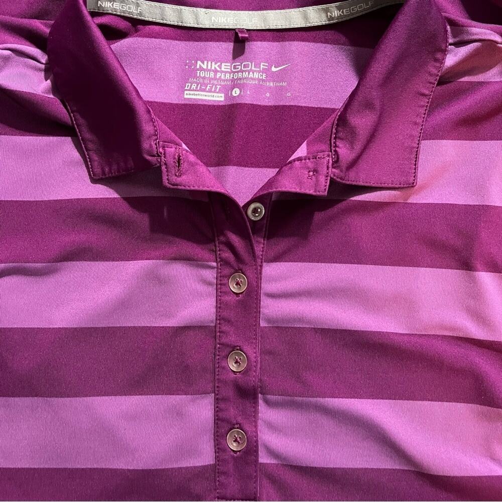 Nike Golf Tour Performance Women's LG Purple Stripe Short Sleeve Dri-Fit Shirt